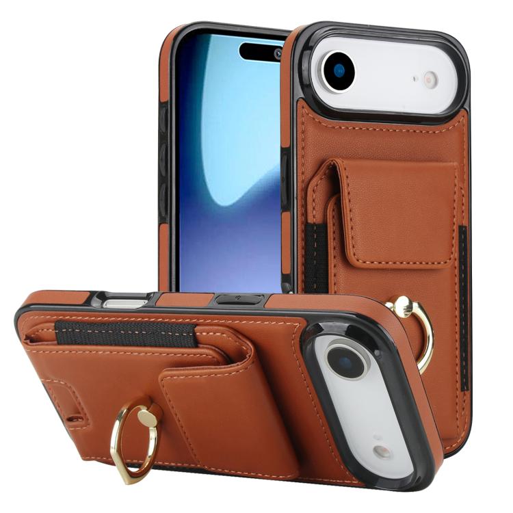 For iPhone Air Elastic Card Bag Ring Holder Phone Case(Brown) - iPhone Air Cases by buy2fix | Online Shopping UK | buy2fix