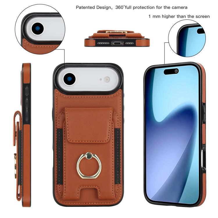 For iPhone Air Elastic Card Bag Ring Holder Phone Case(Brown) - iPhone Air Cases by buy2fix | Online Shopping UK | buy2fix