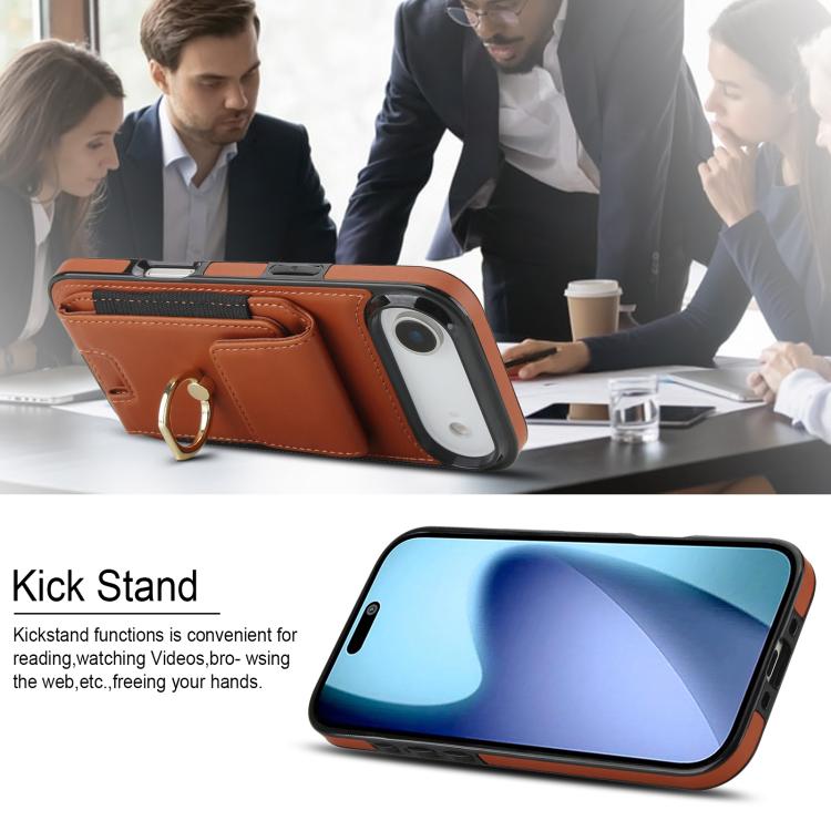 For iPhone Air Elastic Card Bag Ring Holder Phone Case(Brown) - iPhone Air Cases by buy2fix | Online Shopping UK | buy2fix