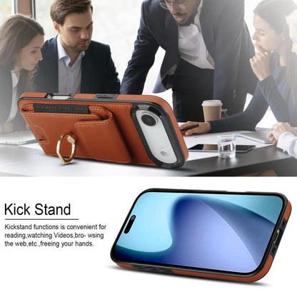 For iPhone Air Elastic Card Bag Ring Holder Phone Case(Brown) - iPhone Air Cases by buy2fix | Online Shopping UK | buy2fix