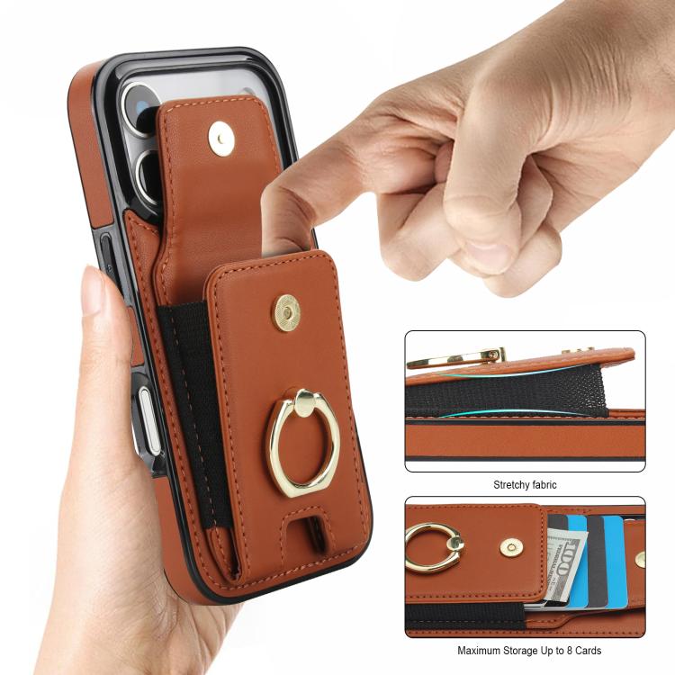 For iPhone Air Elastic Card Bag Ring Holder Phone Case(Brown) - iPhone Air Cases by buy2fix | Online Shopping UK | buy2fix