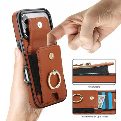 For iPhone Air Elastic Card Bag Ring Holder Phone Case(Brown) - iPhone Air Cases by buy2fix | Online Shopping UK | buy2fix