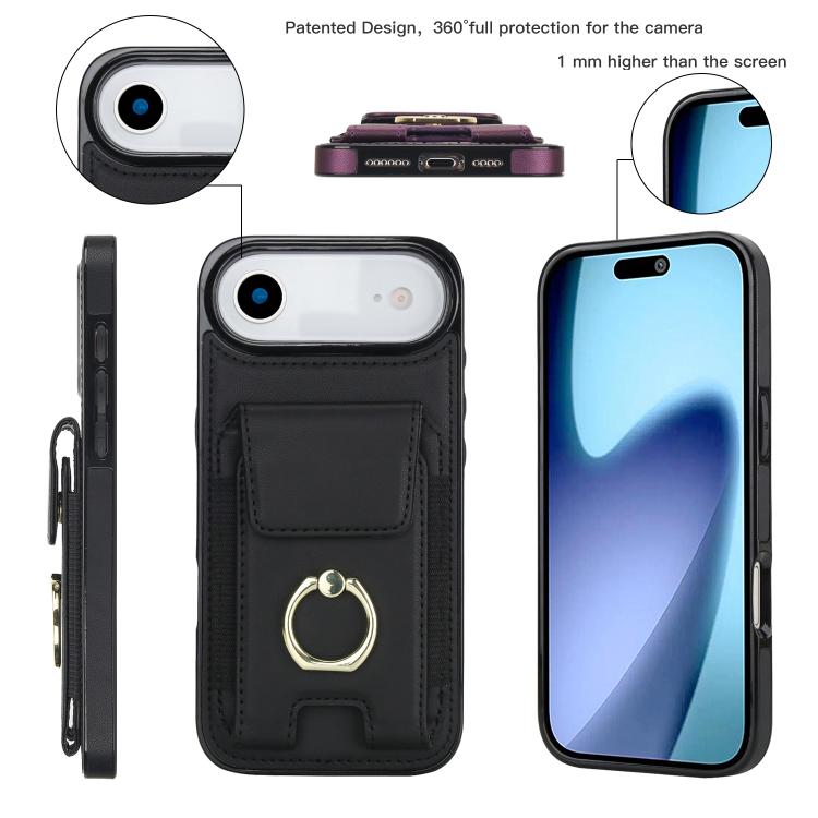 For iPhone Air Elastic Card Bag Ring Holder Phone Case(Black) - iPhone Air Cases by buy2fix | Online Shopping UK | buy2fix