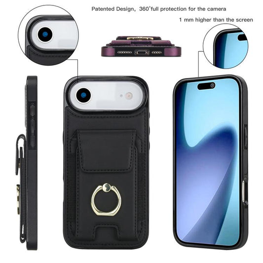 For iPhone Air Elastic Card Bag Ring Holder Phone Case(Black) - iPhone Air Cases by buy2fix | Online Shopping UK | buy2fix