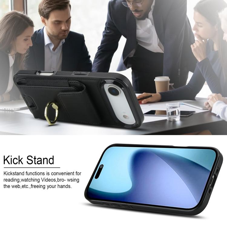 For iPhone Air Elastic Card Bag Ring Holder Phone Case(Black) - iPhone Air Cases by buy2fix | Online Shopping UK | buy2fix