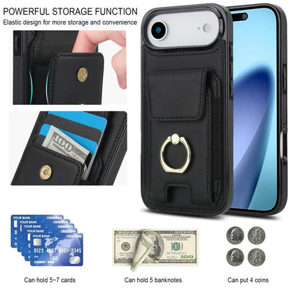 For iPhone Air Elastic Card Bag Ring Holder Phone Case(Black) - iPhone Air Cases by buy2fix | Online Shopping UK | buy2fix