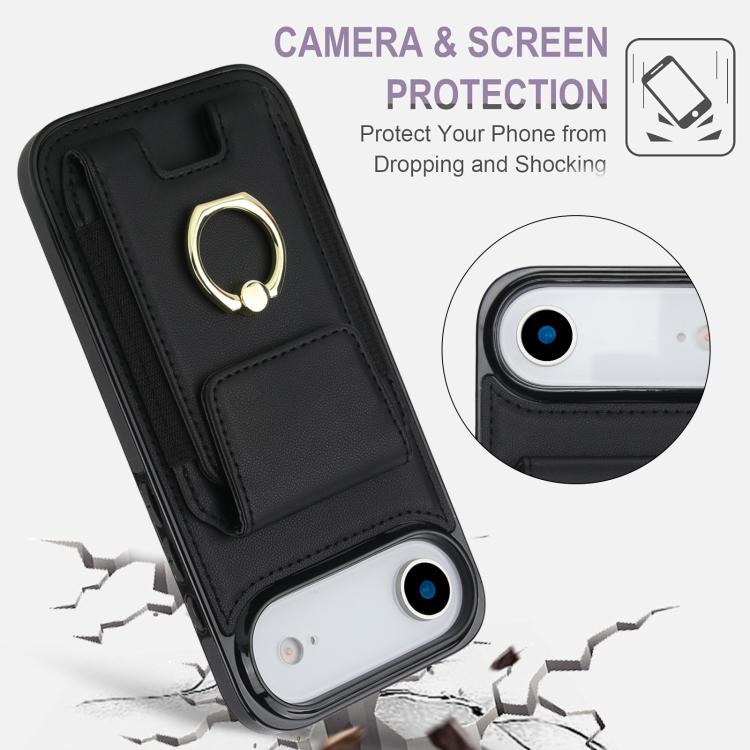 For iPhone Air Elastic Card Bag Ring Holder Phone Case(Black) - iPhone Air Cases by buy2fix | Online Shopping UK | buy2fix