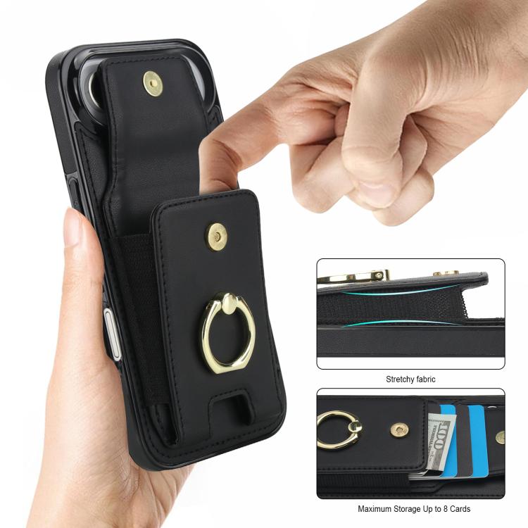 For iPhone Air Elastic Card Bag Ring Holder Phone Case(Black) - iPhone Air Cases by buy2fix | Online Shopping UK | buy2fix