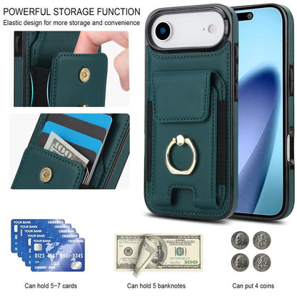 For iPhone Air Elastic Card Bag Ring Holder Phone Case(Dark Green) - iPhone Air Cases by buy2fix | Online Shopping UK | buy2fix