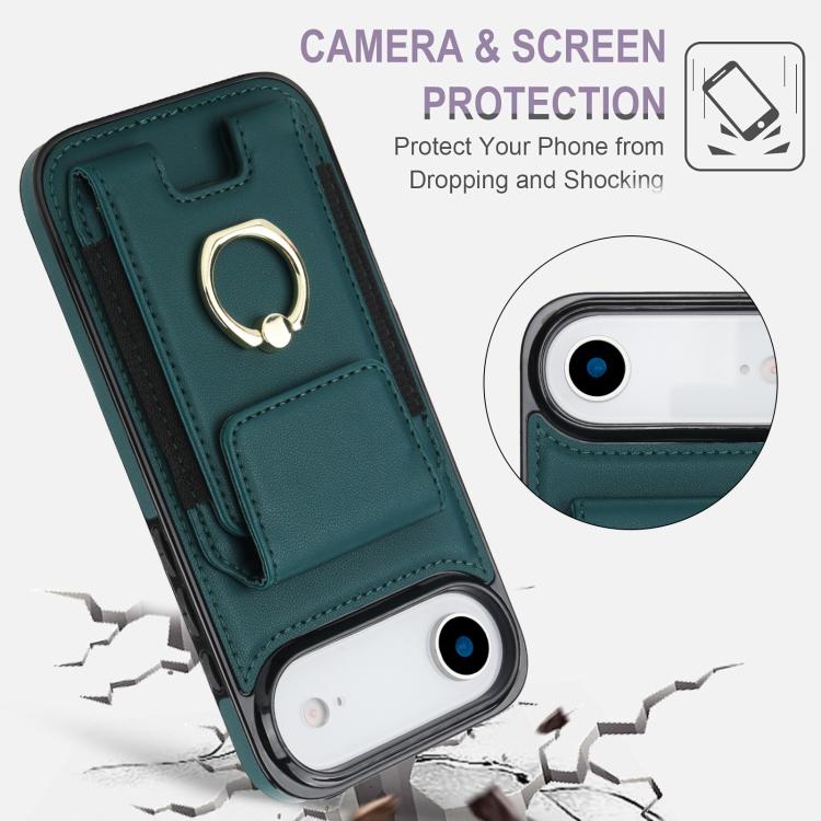 For iPhone Air Elastic Card Bag Ring Holder Phone Case(Dark Green) - iPhone Air Cases by buy2fix | Online Shopping UK | buy2fix