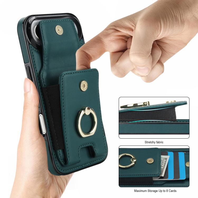 For iPhone Air Elastic Card Bag Ring Holder Phone Case(Dark Green) - iPhone Air Cases by buy2fix | Online Shopping UK | buy2fix