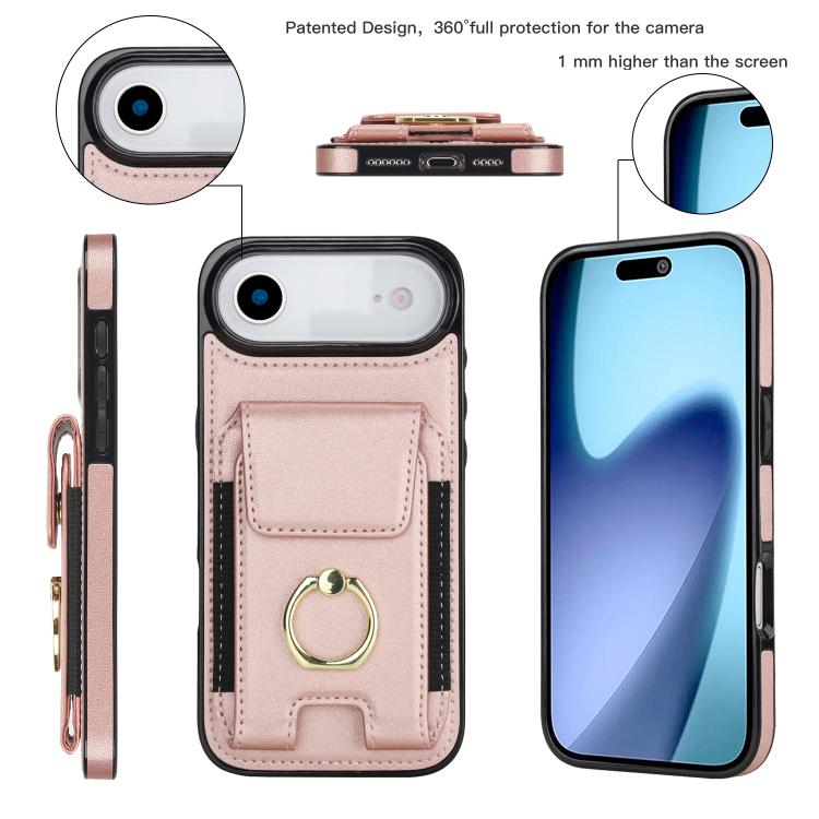 For iPhone Air Elastic Card Bag Ring Holder Phone Case(Rose Gold) - iPhone Air Cases by buy2fix | Online Shopping UK | buy2fix