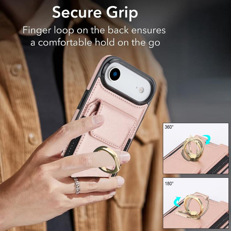 For iPhone Air Elastic Card Bag Ring Holder Phone Case(Rose Gold) - iPhone Air Cases by buy2fix | Online Shopping UK | buy2fix