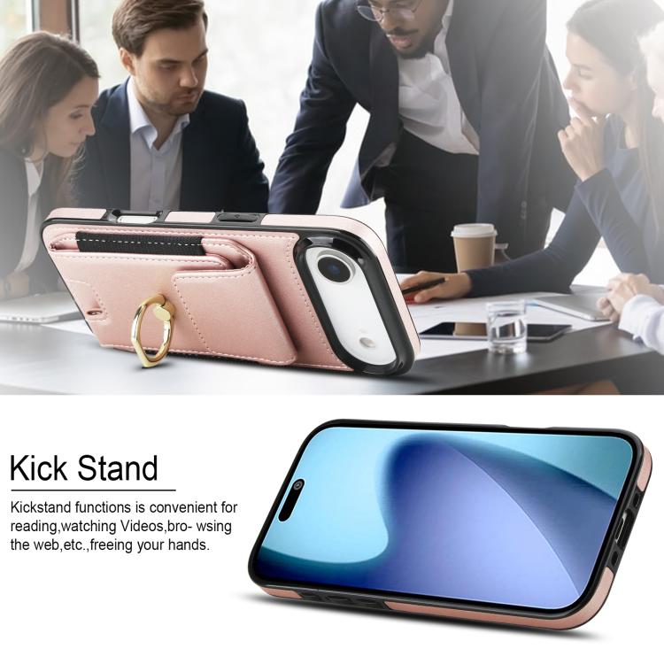 For iPhone Air Elastic Card Bag Ring Holder Phone Case(Rose Gold) - iPhone Air Cases by buy2fix | Online Shopping UK | buy2fix