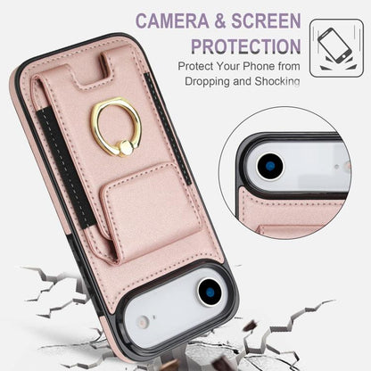 For iPhone Air Elastic Card Bag Ring Holder Phone Case(Rose Gold) - iPhone Air Cases by buy2fix | Online Shopping UK | buy2fix