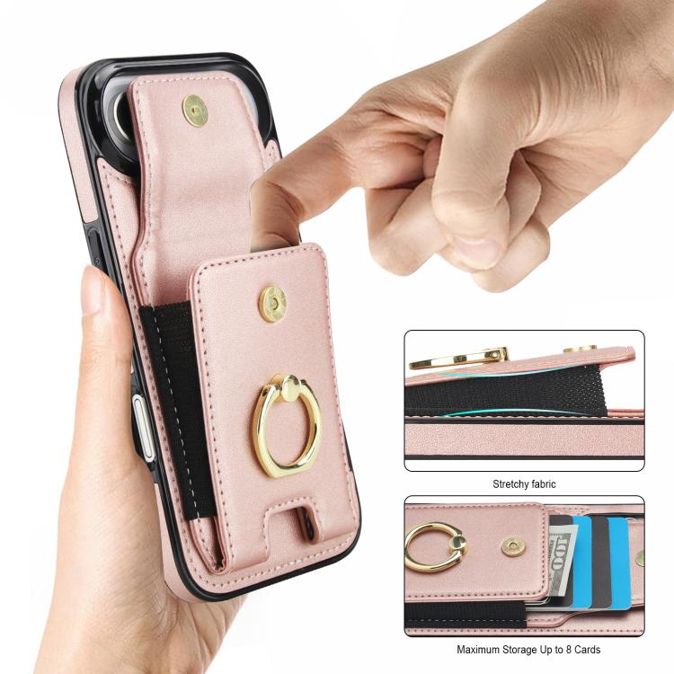 For iPhone Air Elastic Card Bag Ring Holder Phone Case(Rose Gold) - iPhone Air Cases by buy2fix | Online Shopping UK | buy2fix