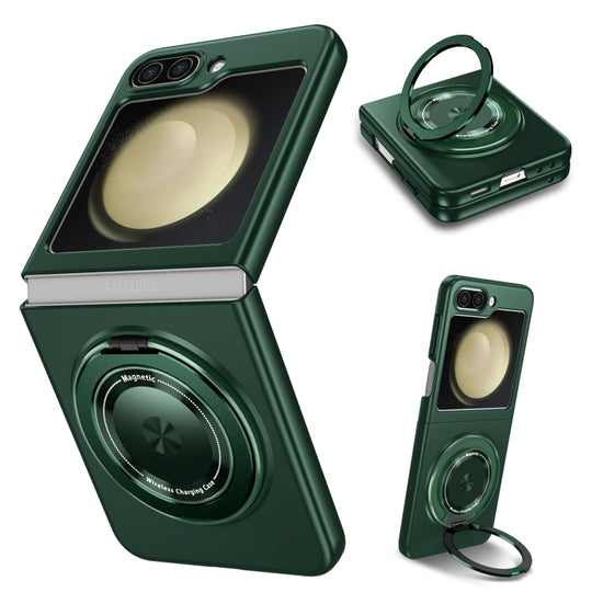 For Samsung Galaxy Z Flip4 5G 360 Degree Rotating Holder MagSafe PC Full Coverage Shockproof Phone Case(Green)