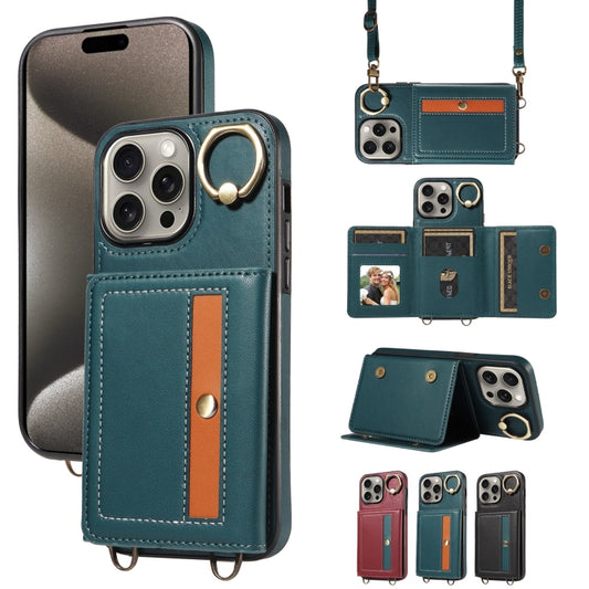For iPhone 15 Pro Max Crossbodys Card Bag Ring Holder Leather Phone Case(Green) - iPhone 15 Pro Max Cases by buy2fix | Online Shopping UK | buy2fix
