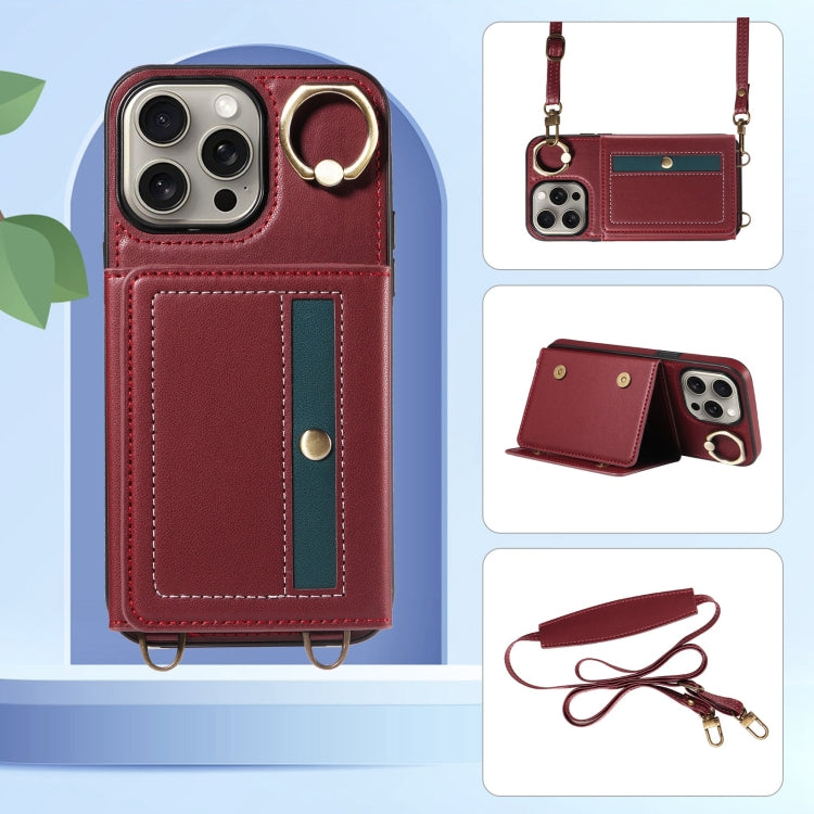 For iPhone 15 Pro Max Crossbodys Card Bag Ring Holder Leather Phone Case(Red) - iPhone 15 Pro Max Cases by buy2fix | Online Shopping UK | buy2fix