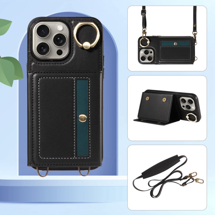 For iPhone 15 Pro Max Crossbodys Card Bag Ring Holder Leather Phone Case(Black) - iPhone 15 Pro Max Cases by buy2fix | Online Shopping UK | buy2fix