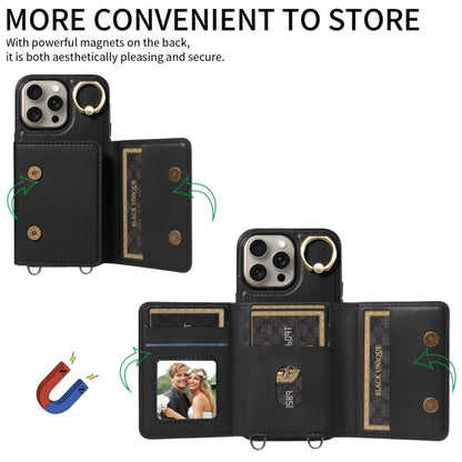 For iPhone 15 Pro Max Crossbodys Card Bag Ring Holder Leather Phone Case(Black) - iPhone 15 Pro Max Cases by buy2fix | Online Shopping UK | buy2fix