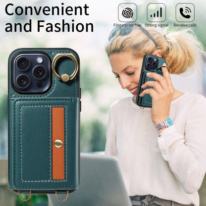 For iPhone 15 Pro Crossbodys Card Bag Ring Holder Leather Phone Case(Green) - iPhone 15 Pro Cases by buy2fix | Online Shopping UK | buy2fix