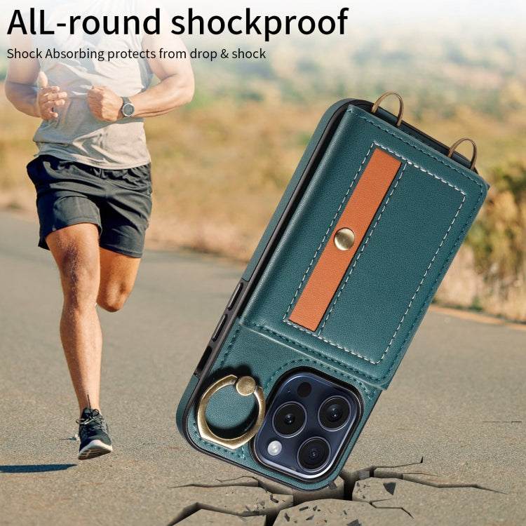 For iPhone 15 Pro Crossbodys Card Bag Ring Holder Leather Phone Case(Green) - iPhone 15 Pro Cases by buy2fix | Online Shopping UK | buy2fix