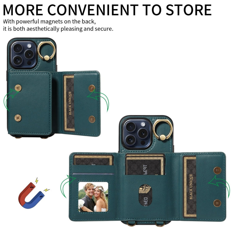 For iPhone 15 Pro Crossbodys Card Bag Ring Holder Leather Phone Case(Green) - iPhone 15 Pro Cases by buy2fix | Online Shopping UK | buy2fix