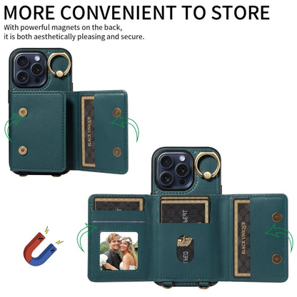 For iPhone 15 Pro Crossbodys Card Bag Ring Holder Leather Phone Case(Green) - iPhone 15 Pro Cases by buy2fix | Online Shopping UK | buy2fix