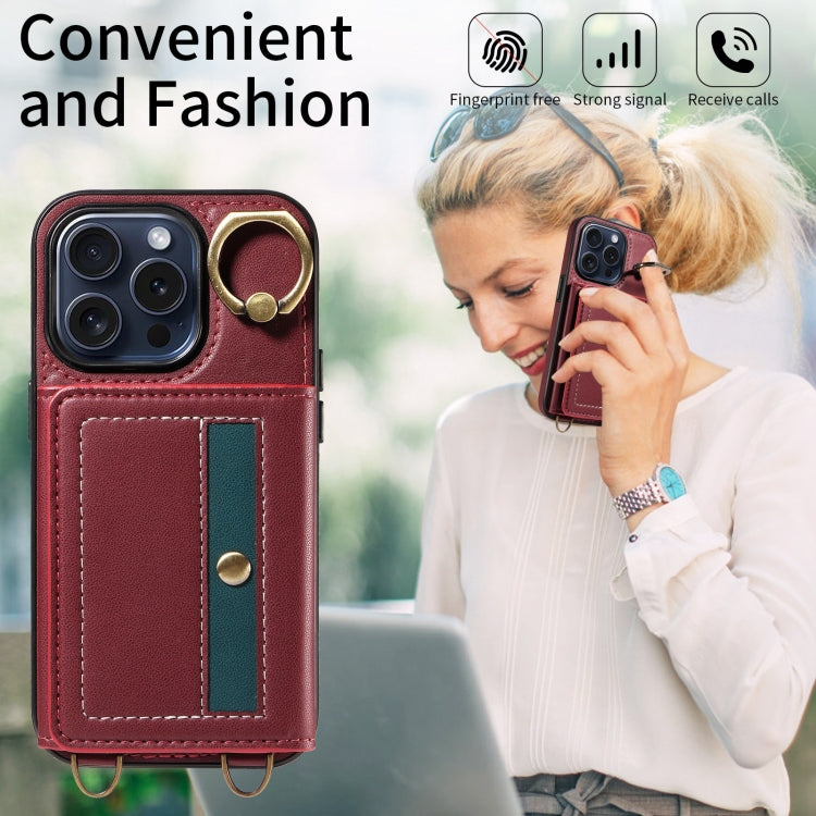 For iPhone 15 Pro Crossbodys Card Bag Ring Holder Leather Phone Case(Red) - iPhone 15 Pro Cases by buy2fix | Online Shopping UK | buy2fix