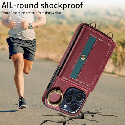 For iPhone 15 Pro Crossbodys Card Bag Ring Holder Leather Phone Case(Red) - iPhone 15 Pro Cases by buy2fix | Online Shopping UK | buy2fix