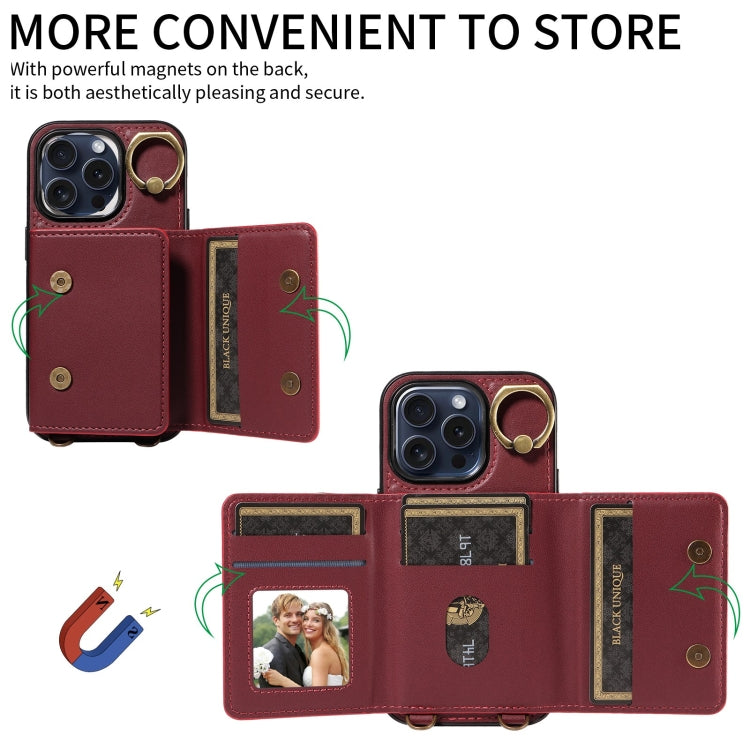 For iPhone 15 Pro Crossbodys Card Bag Ring Holder Leather Phone Case(Red) - iPhone 15 Pro Cases by buy2fix | Online Shopping UK | buy2fix