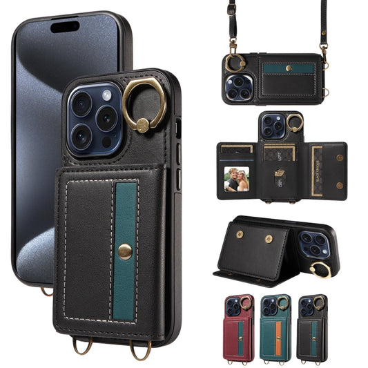 For iPhone 15 Pro Crossbodys Card Bag Ring Holder Leather Phone Case(Black) - iPhone 15 Pro Cases by buy2fix | Online Shopping UK | buy2fix
