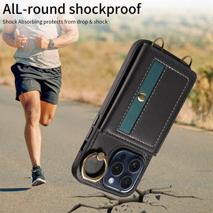 For iPhone 15 Pro Crossbodys Card Bag Ring Holder Leather Phone Case(Black) - iPhone 15 Pro Cases by buy2fix | Online Shopping UK | buy2fix
