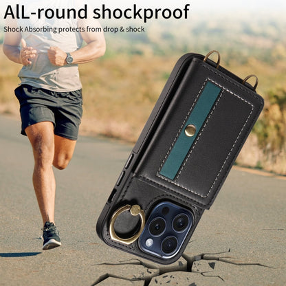 For iPhone 15 Pro Crossbodys Card Bag Ring Holder Leather Phone Case(Black) - iPhone 15 Pro Cases by buy2fix | Online Shopping UK | buy2fix