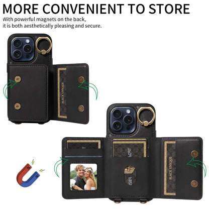 For iPhone 15 Pro Crossbodys Card Bag Ring Holder Leather Phone Case(Black) - iPhone 15 Pro Cases by buy2fix | Online Shopping UK | buy2fix