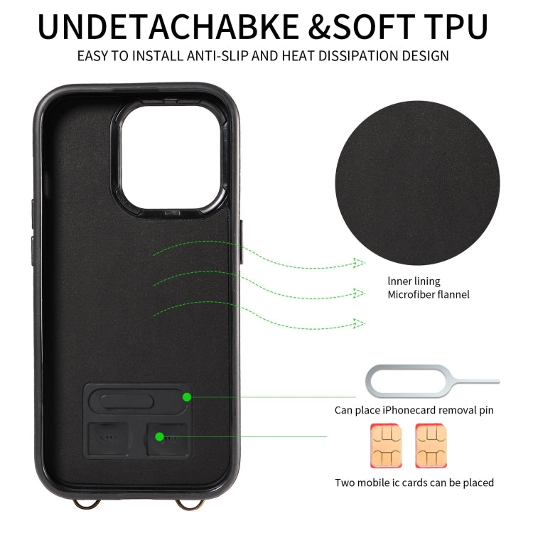 For iPhone 15 Pro Crossbodys Card Bag Ring Holder Leather Phone Case(Black) - iPhone 15 Pro Cases by buy2fix | Online Shopping UK | buy2fix