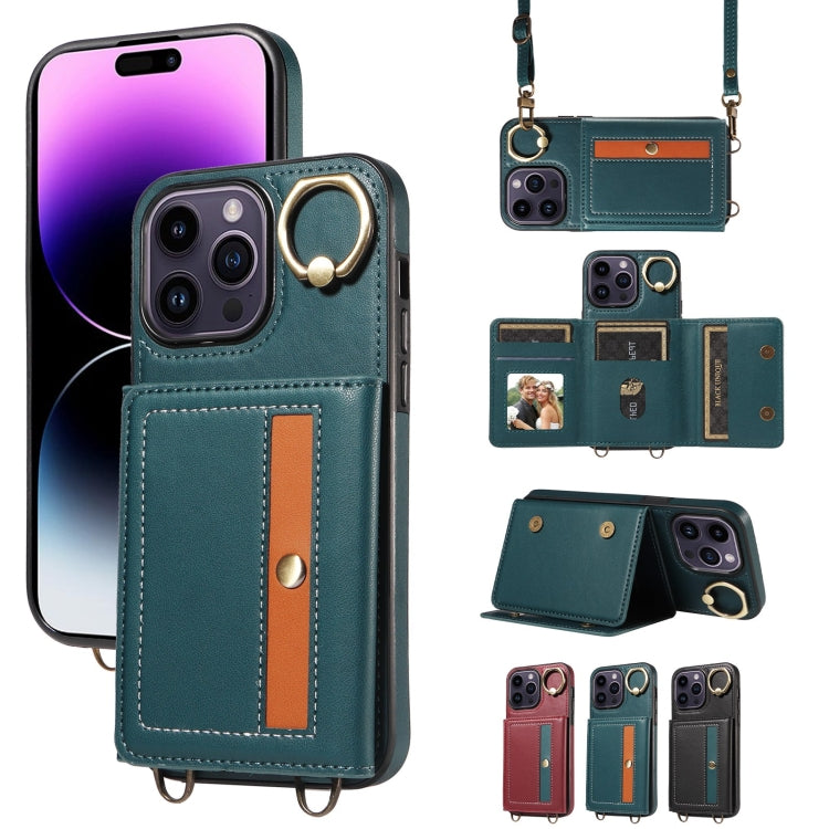 For iPhone 14 Pro Crossbodys Card Bag Ring Holder Leather Phone Case(Green) - iPhone 14 Pro Cases by buy2fix | Online Shopping UK | buy2fix