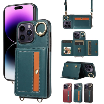 For iPhone 14 Pro Crossbodys Card Bag Ring Holder Leather Phone Case(Green) - iPhone 14 Pro Cases by buy2fix | Online Shopping UK | buy2fix