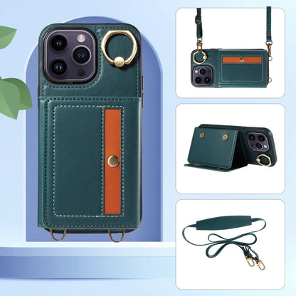 For iPhone 14 Pro Crossbodys Card Bag Ring Holder Leather Phone Case(Green) - iPhone 14 Pro Cases by buy2fix | Online Shopping UK | buy2fix