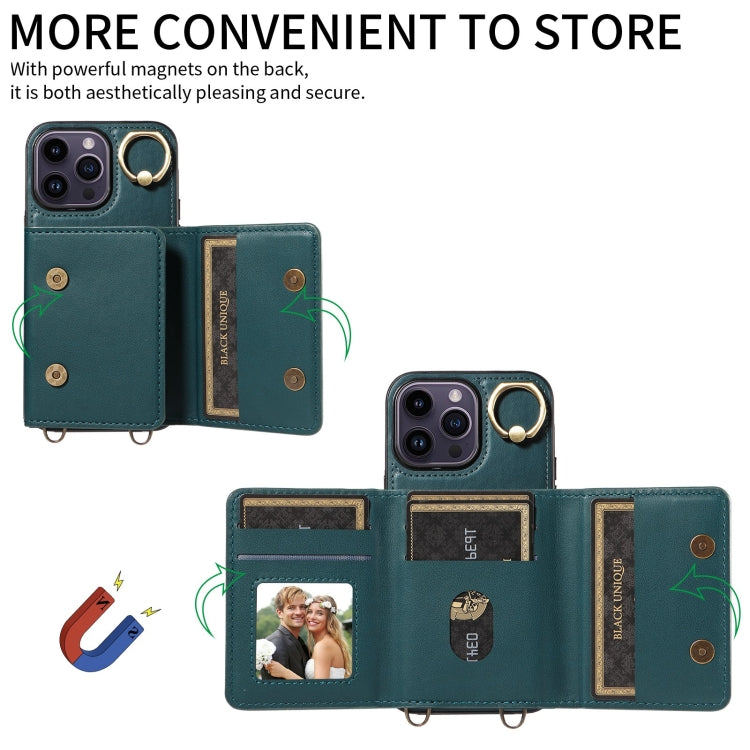 For iPhone 14 Pro Crossbodys Card Bag Ring Holder Leather Phone Case(Green) - iPhone 14 Pro Cases by buy2fix | Online Shopping UK | buy2fix
