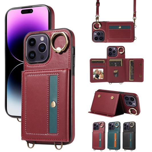 For iPhone 14 Pro Crossbodys Card Bag Ring Holder Leather Phone Case(Red) - iPhone 14 Pro Cases by buy2fix | Online Shopping UK | buy2fix