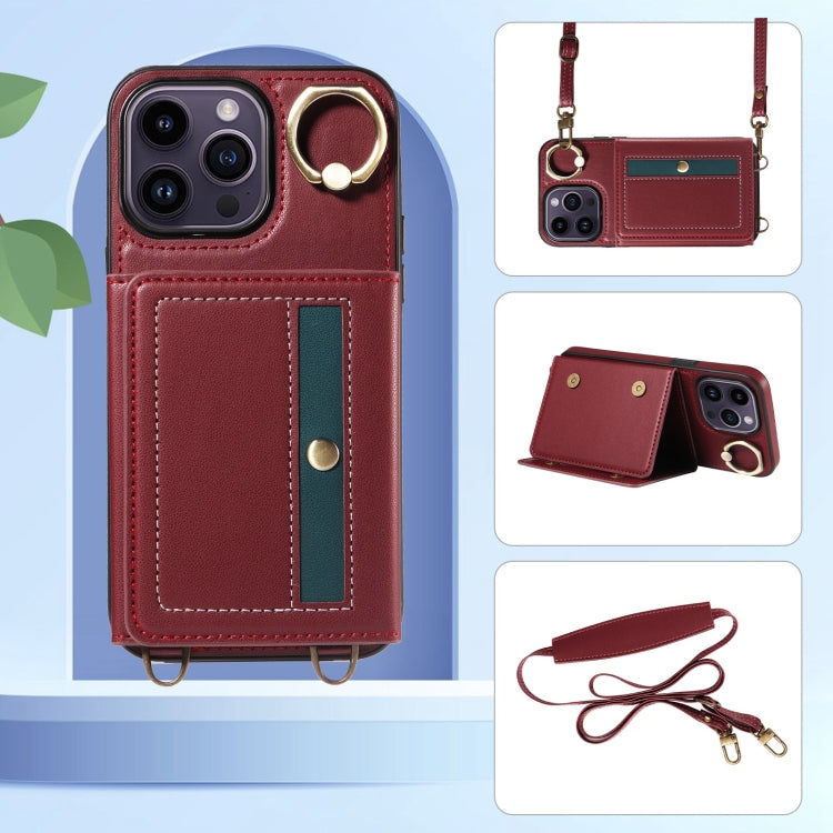 For iPhone 14 Pro Crossbodys Card Bag Ring Holder Leather Phone Case(Red) - iPhone 14 Pro Cases by buy2fix | Online Shopping UK | buy2fix