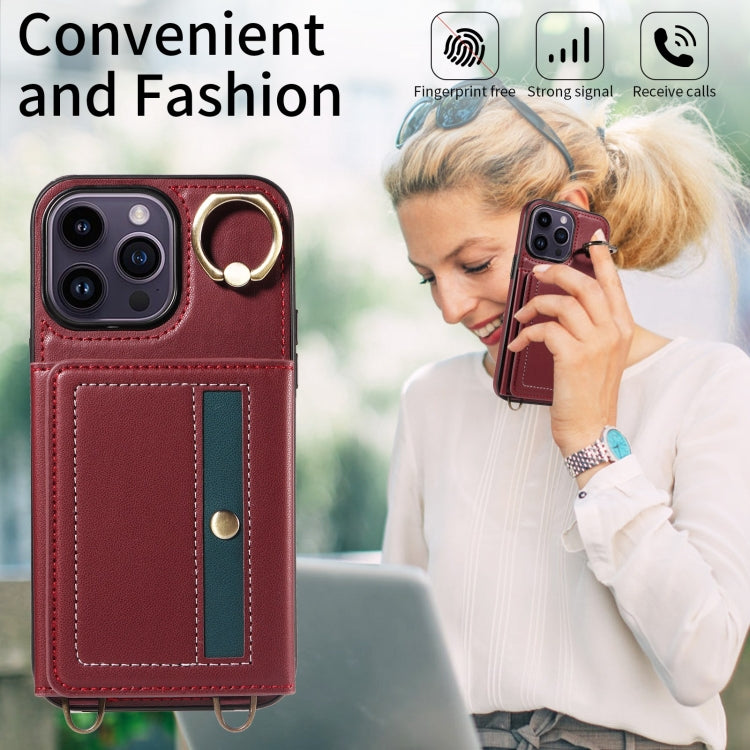 For iPhone 14 Pro Crossbodys Card Bag Ring Holder Leather Phone Case(Red) - iPhone 14 Pro Cases by buy2fix | Online Shopping UK | buy2fix