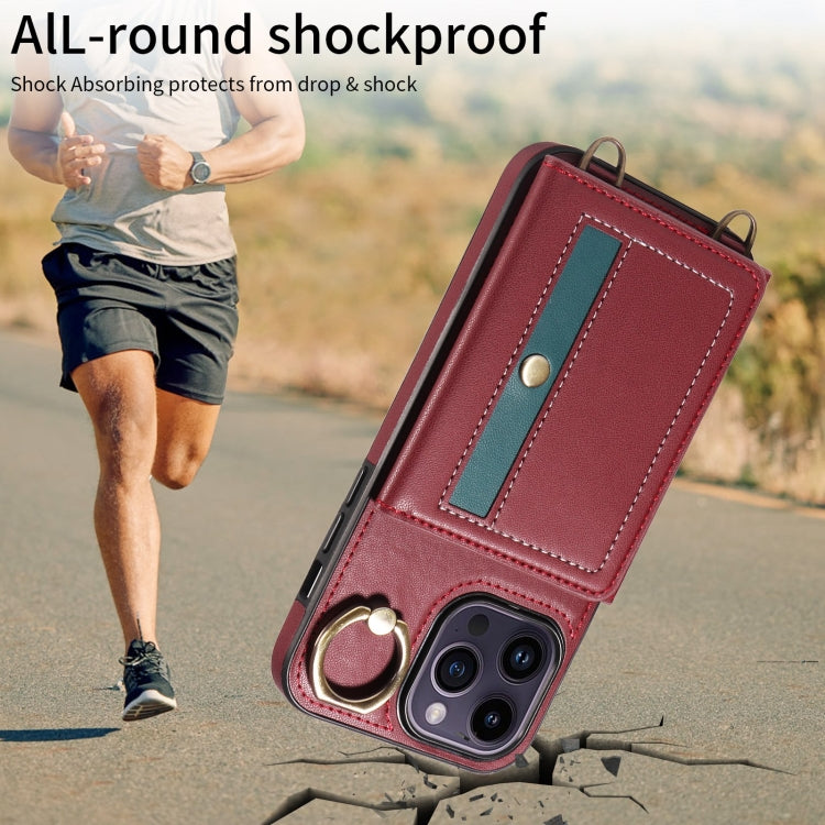 For iPhone 14 Pro Crossbodys Card Bag Ring Holder Leather Phone Case(Red) - iPhone 14 Pro Cases by buy2fix | Online Shopping UK | buy2fix