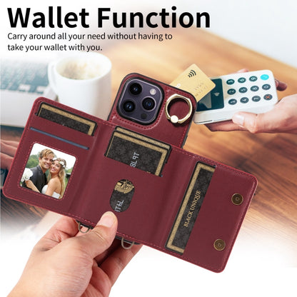 For iPhone 14 Pro Crossbodys Card Bag Ring Holder Leather Phone Case(Red) - iPhone 14 Pro Cases by buy2fix | Online Shopping UK | buy2fix
