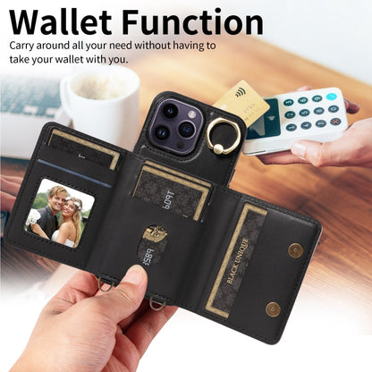 For iPhone 14 Pro Crossbodys Card Bag Ring Holder Leather Phone Case(Black) - iPhone 14 Pro Cases by buy2fix | Online Shopping UK | buy2fix