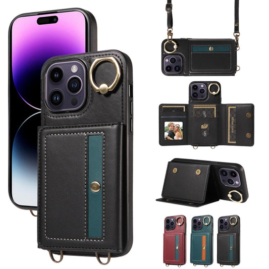 For iPhone 14 Pro Max Crossbodys Card Bag Ring Holder Leather Phone Case(Black) - iPhone 14 Pro Max Cases by buy2fix | Online Shopping UK | buy2fix