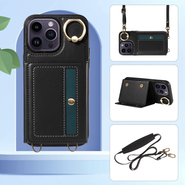 For iPhone 14 Pro Max Crossbodys Card Bag Ring Holder Leather Phone Case(Black) - iPhone 14 Pro Max Cases by buy2fix | Online Shopping UK | buy2fix