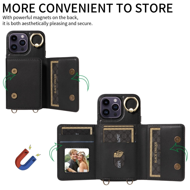 For iPhone 14 Pro Max Crossbodys Card Bag Ring Holder Leather Phone Case(Black) - iPhone 14 Pro Max Cases by buy2fix | Online Shopping UK | buy2fix
